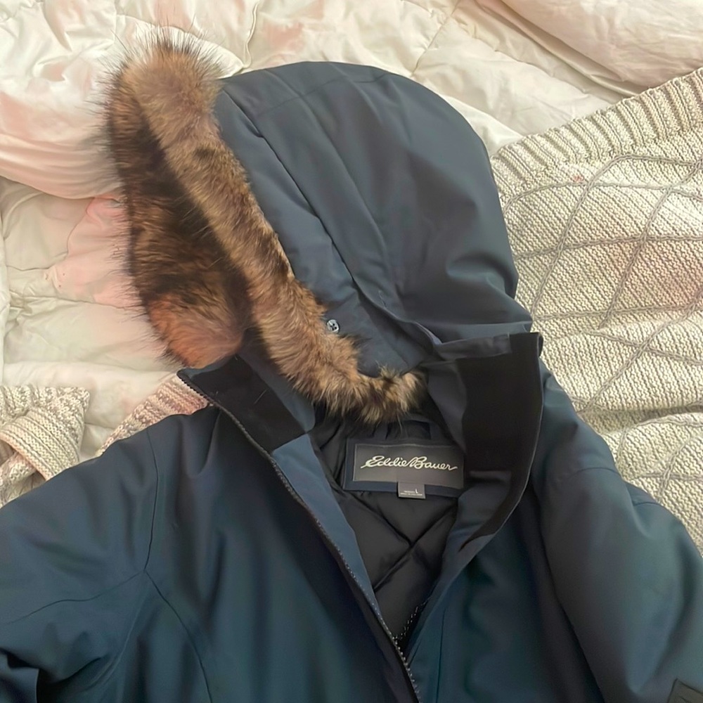 Eddie Bauer navy blue winter coat.
